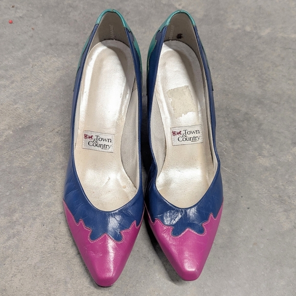 vintage COLORBLOCKED HEELS 1980's 80's 8 8.5 - Picture 5 of 7